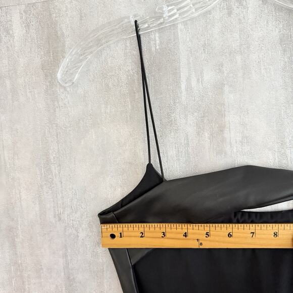 ALIX NYC Black Faux Leather Bodysuit Size M Open Back Cutout Spaghetti Straps - Picture 13 of 16